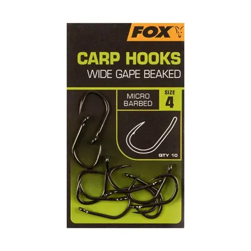 Fox Anzuelos Carp Hooks Wide Gape Beaked Micro Barbed Size 4