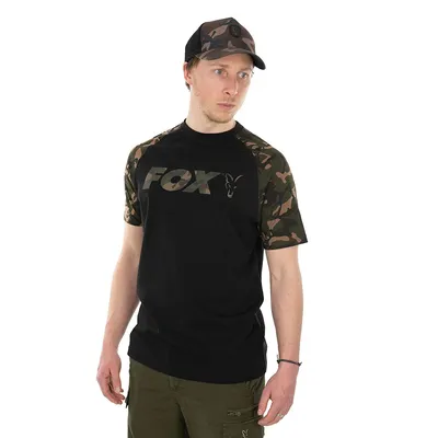 Fox Raglan T Shirt Black/Camo Size L
