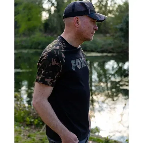Fox Raglan T Shirt Black/Camo Size L