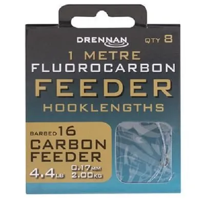 DRENNAN FLUOROCARBON FEEDER HOOKLENGTHS SIZE 16 4.4LB 0.17MM 2.00KG 1M (8 UNID)