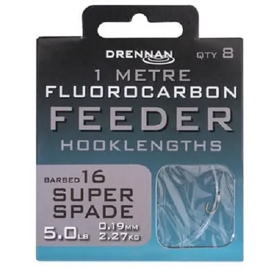 DRENNAN FLUOROCARBON FEEDER HOOKLENGTHS SUPER SPADE SIZE 16 5LB 0.19MM 2.27KG 1M (8 UNID)
