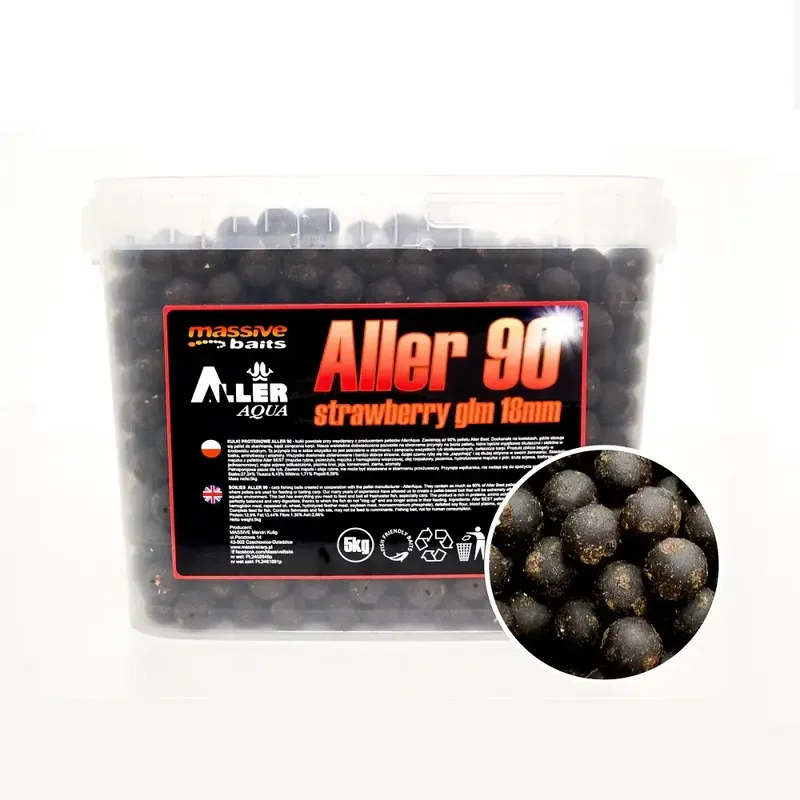 MASSIVE BAITS ALLER 90 BOILIES STRAWBERRY GLM 18MM 5KG AL004