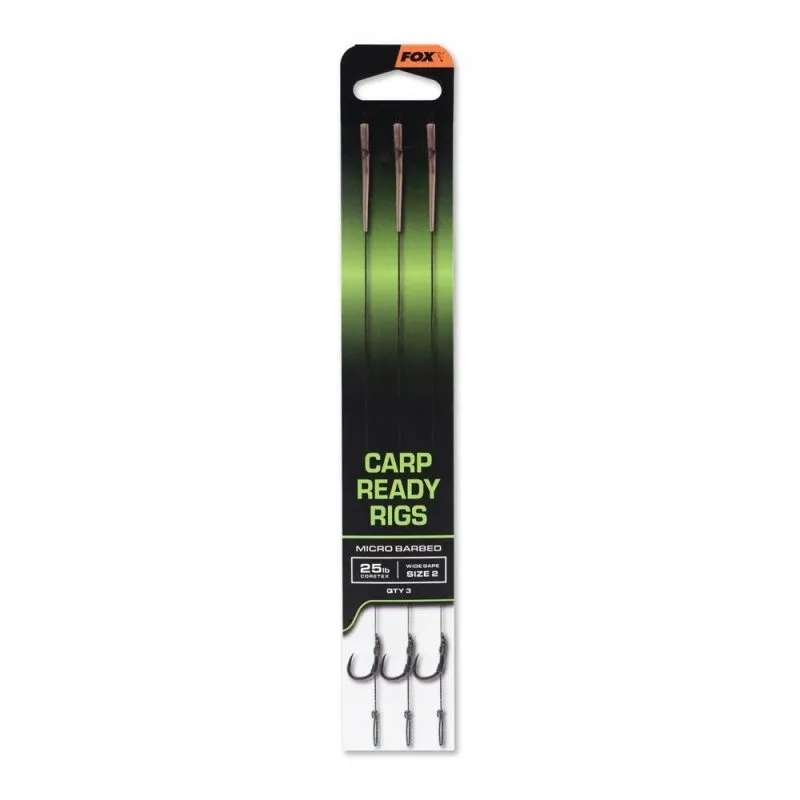 Fox Carp Ready Rigs x3 Micro Barbed Wide Gape Size 2 25lb