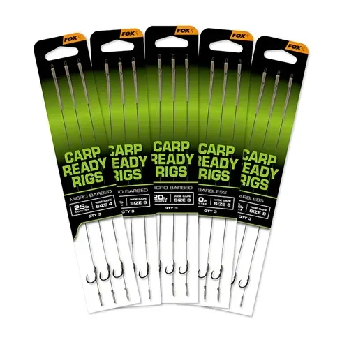Fox Carp Ready Rigs x3 Micro Barbed Wide Gape Size 2 25lb