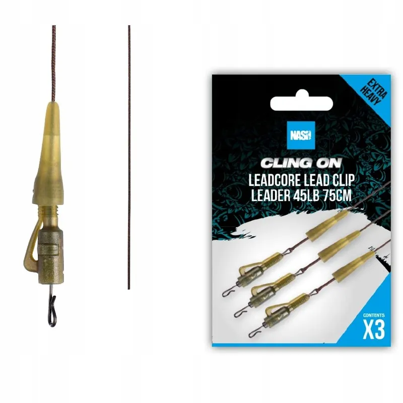 Nash Ready Tied Leadcore Lead CLip Leader 45Lb 75cm