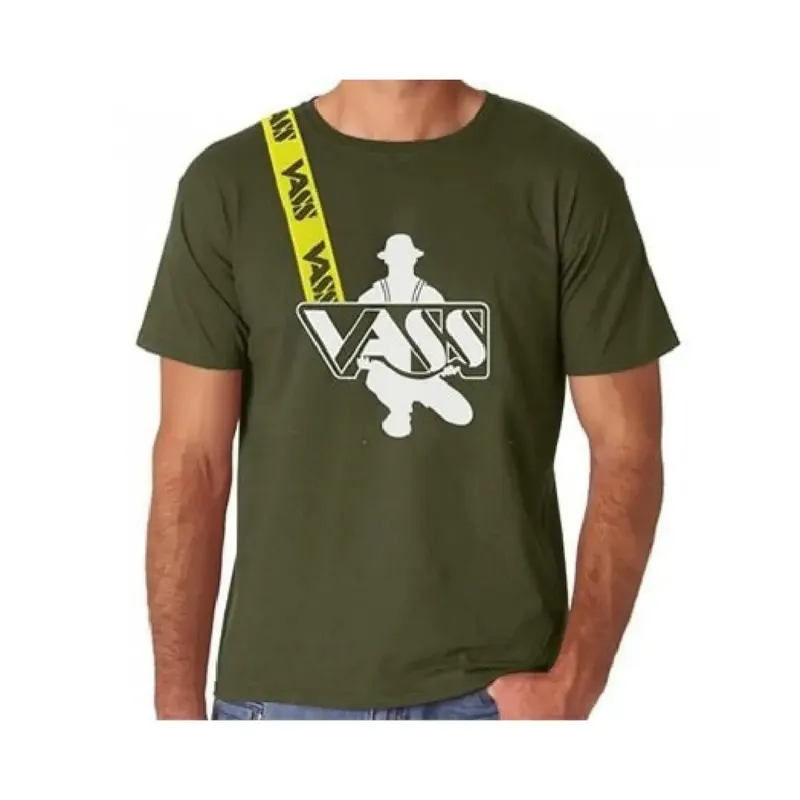 VASS FISHERMAN PRINTED W-STRAP T-SHIRT KHAKI SIZE S V1806/7/S