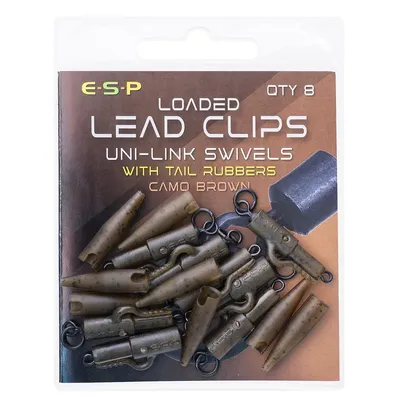 ESP LOADED LEAD CLIPS UNI LINK SWIVELS WHIT TAIL RUBBERS BROWN ETAQ01