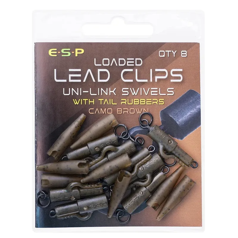 ESP LOADED LEAD CLIPS UNI LINK SWIVELS WHIT TAIL RUBBERS BROWN ETAQ01
