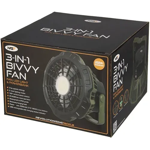 NGT Bivvy Fan Led Light Powerbank Batería externa 3 en 1 Ventilador