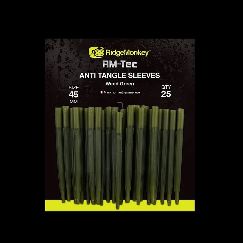 Ridgemonkey RM-Tec Anti Tangle Sleeves Weed Green Long 45mm 25Qty
