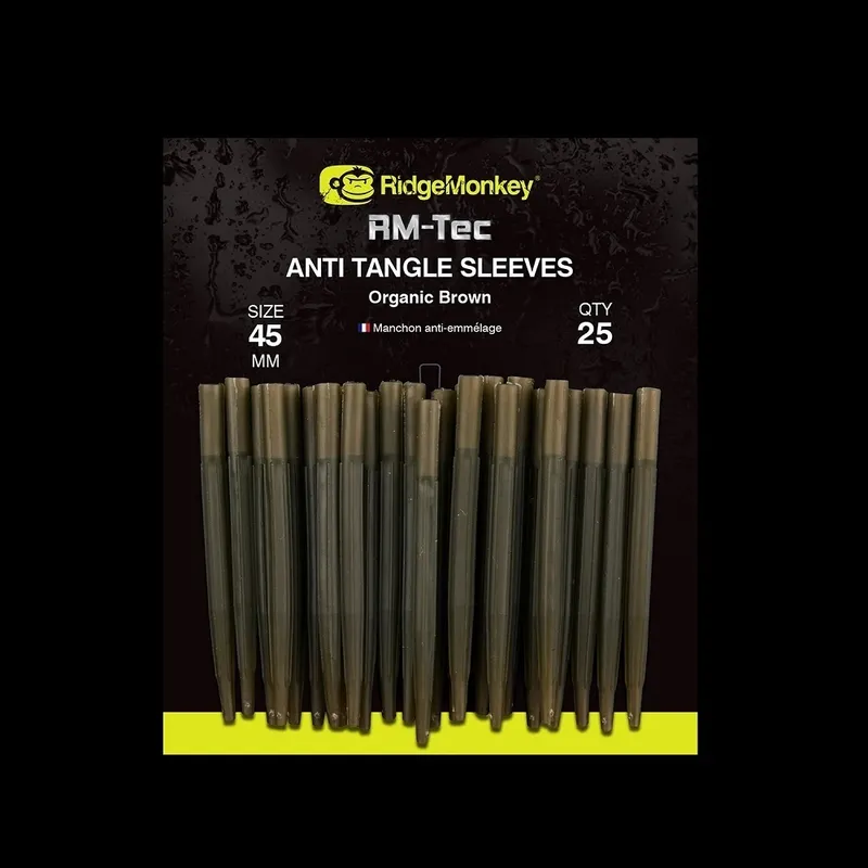 Ridgemonkey RM-Tec Anti Tangle Sleeves Organic Brown Long 45mm 25Qty