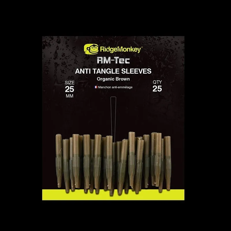 Ridgemonkey RM-Tec Anti Tangle Sleeves Organic Brown Short 25mm 25Qty